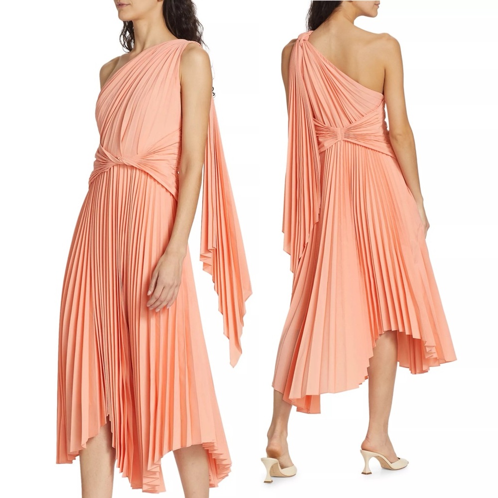 Acler Pleated Satin One Shoulder Asymmetrical Kalora Dress